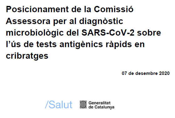 Informe de Posicionament sobre l’ús de tests antigènics ràpids