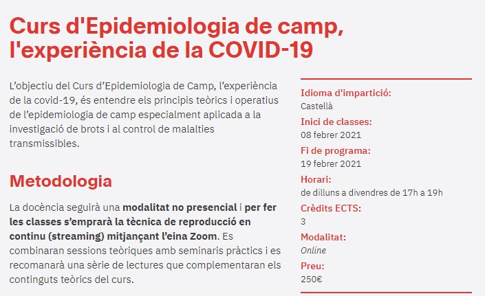 Curs Epidemiologia de camp, l’experiència de la COVID-19